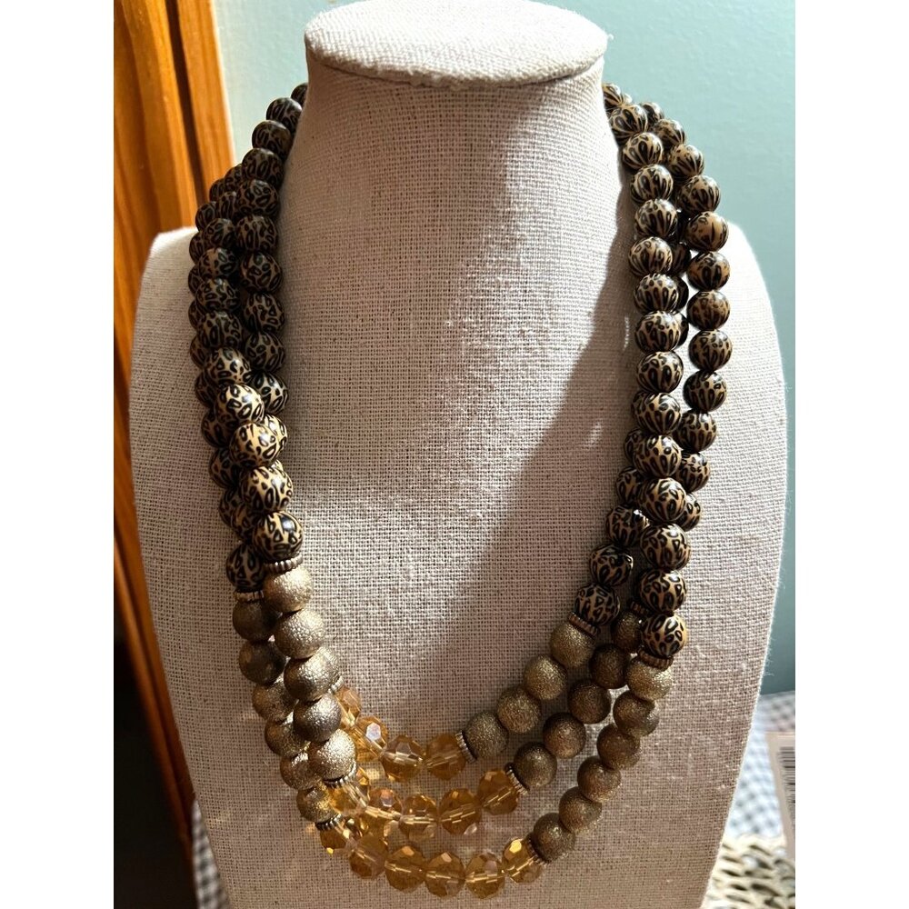 Three-Strand Glass Faceted Beaded & Textured Necklace -- 18"